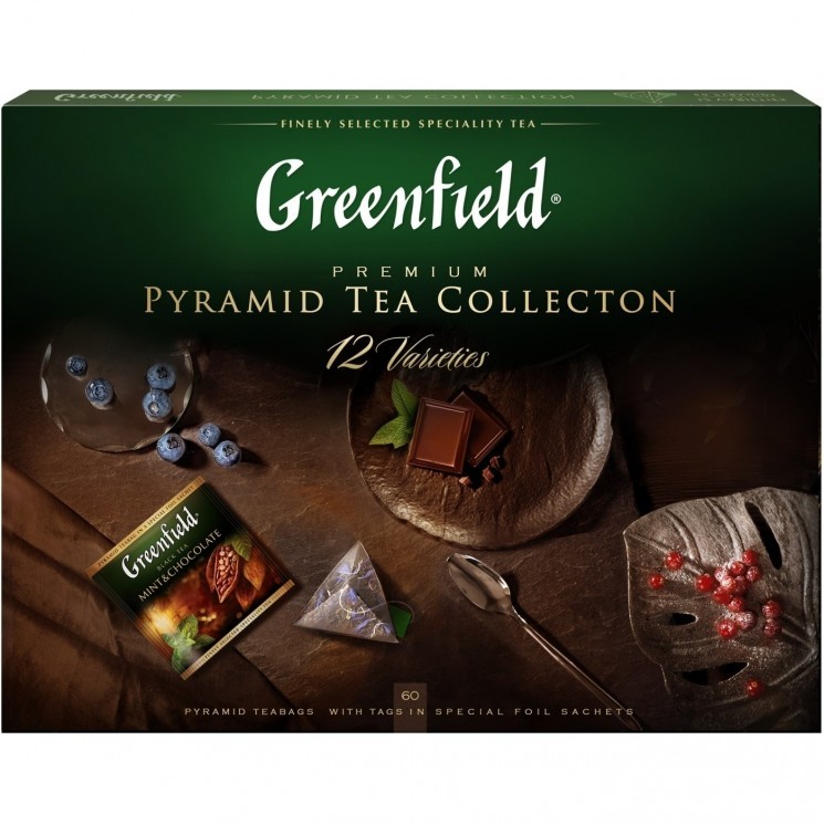 Чай Greenfield подарочный набор 12 видов в пакетиках-пирамидках, 60 шт